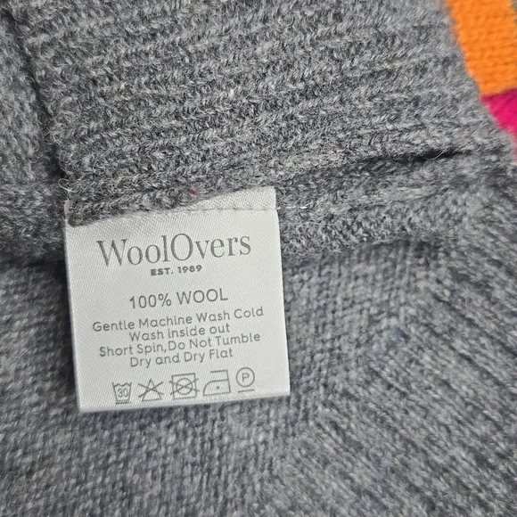 WoolOvers Crewneck Pullover Grey Rainbow Stripes Pure Merino Wool - Picture 7 of 8